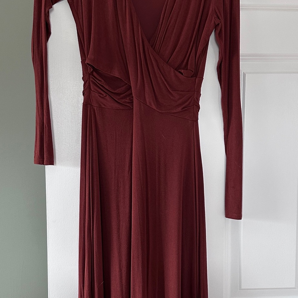 Express Red Ruched Wrap Dress Long Sleeve